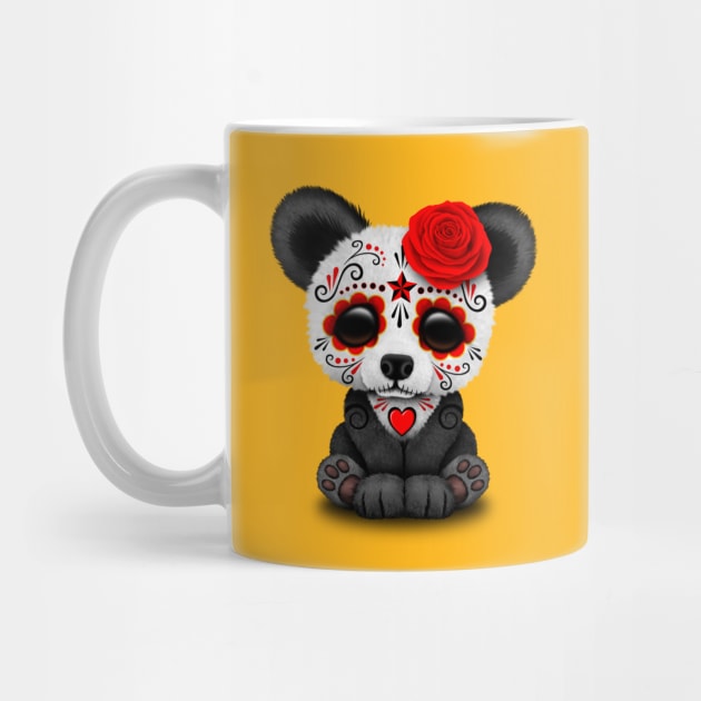 Red Day of the Dead Sugar Skull Panda by jeffbartels